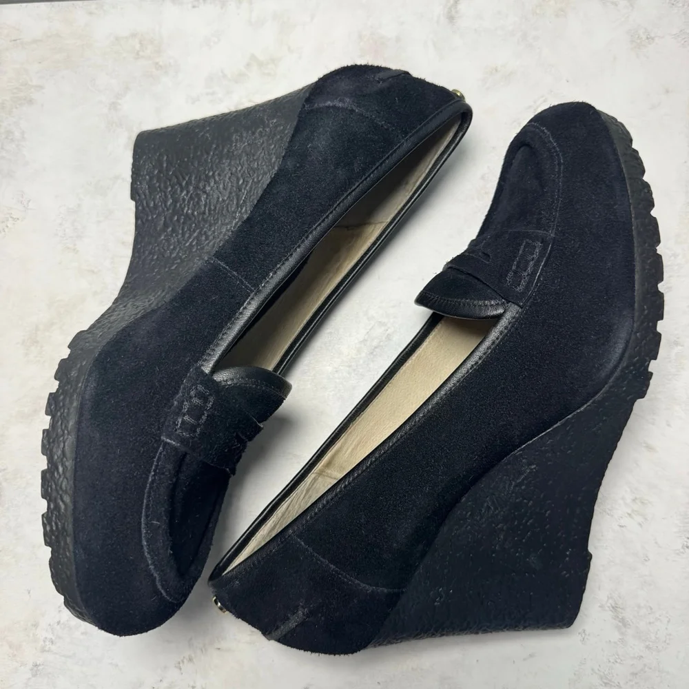Michael Kors Rory Suede Platform Loafer Wedge US 11 Black
